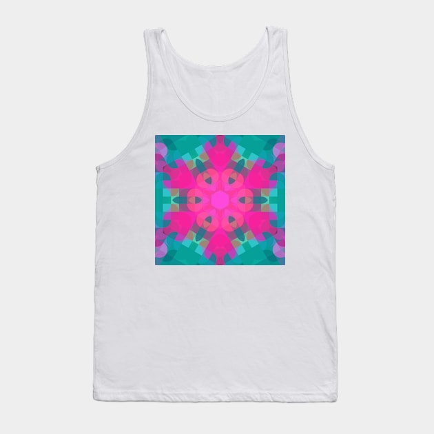 Retro Mandala Flower Pink and Blue Tank Top by WormholeOrbital